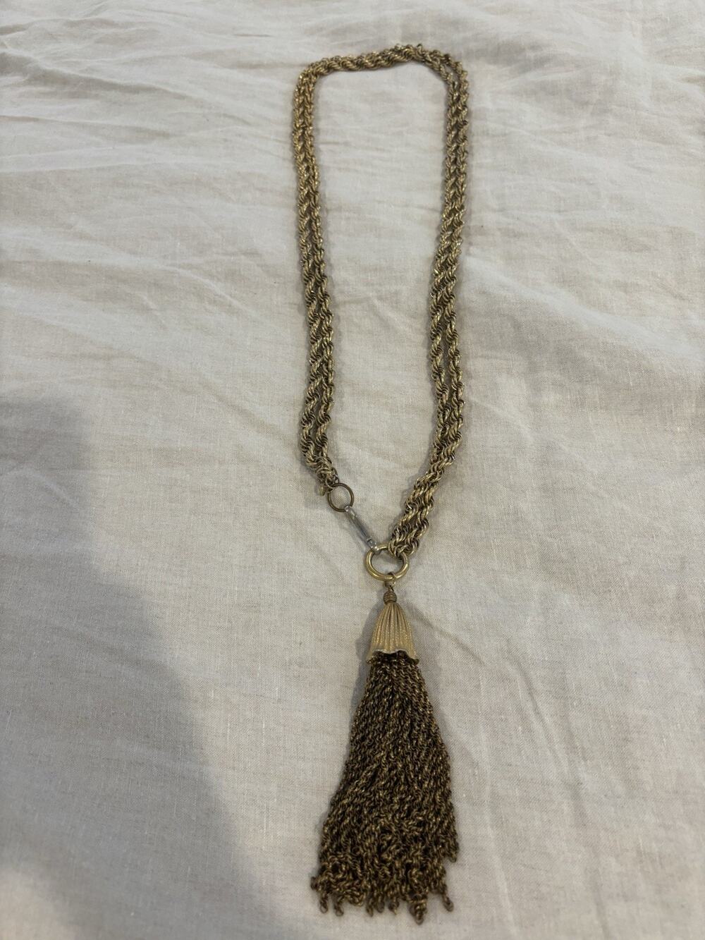 Vintage Gold Tone Metal Braided Belt, Necklace, Long Tassel